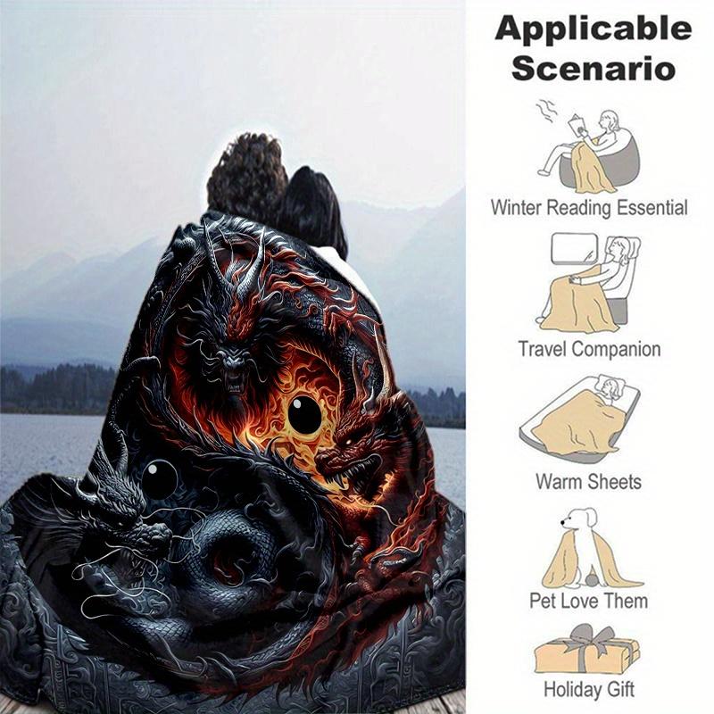 1pc The Epic Battle of Red and Black Dragons Blanket Home Decorative Throw for Room, Cute Gift Idea, Living Room, Travel, Camping, Car Blankets