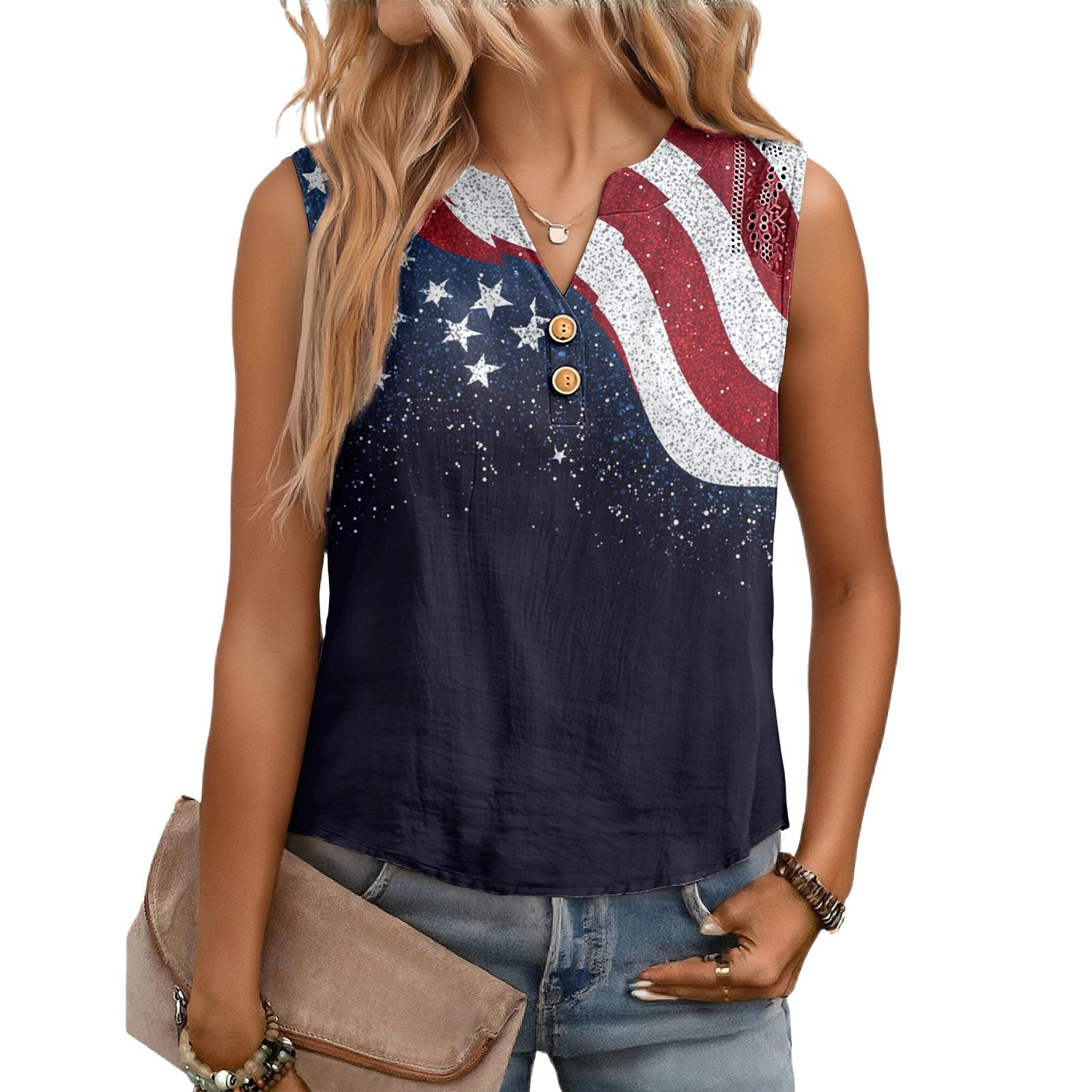 Women s Casual,  Loose-Fitting,  Printed,  Sleeveless Linen Blouse S
