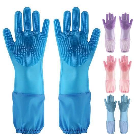 1 Pair Housework Gloves Silicone Cleaning Gloves with Anti-Slip Texture