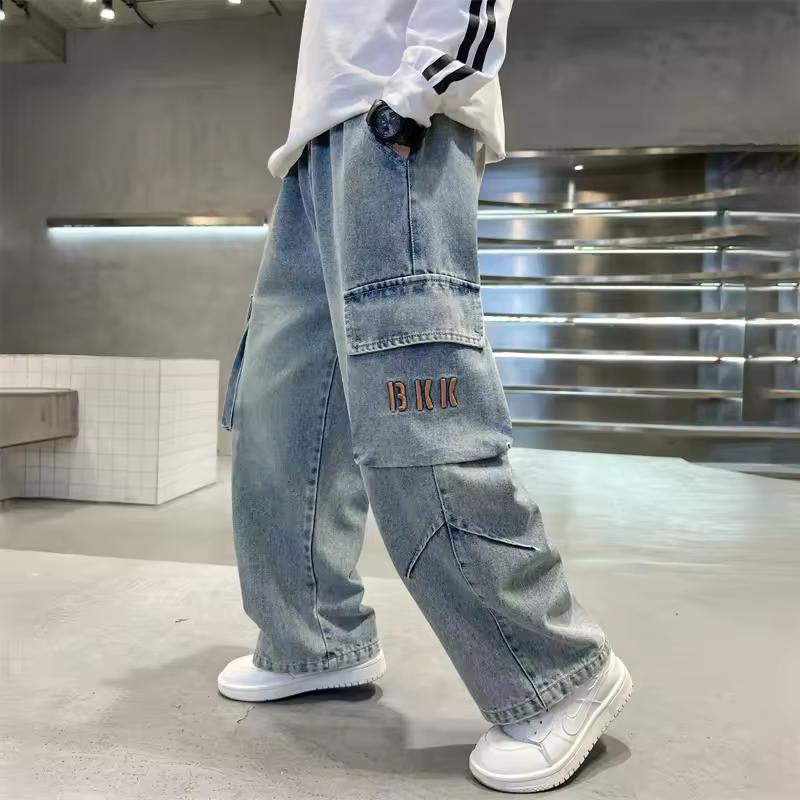 Personalized Workwear Jeans Spring and Autumn Spring and Autumn Straight Pants Boys Wide Legs