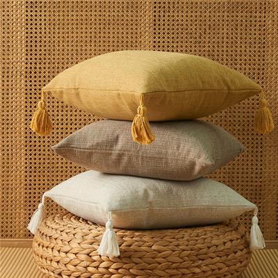 Japanese Solid Color Cotton and Linen Tassel Pillowcase Household Simple Literary Style Pillow Cushion Cover Pillowcase Home Decor