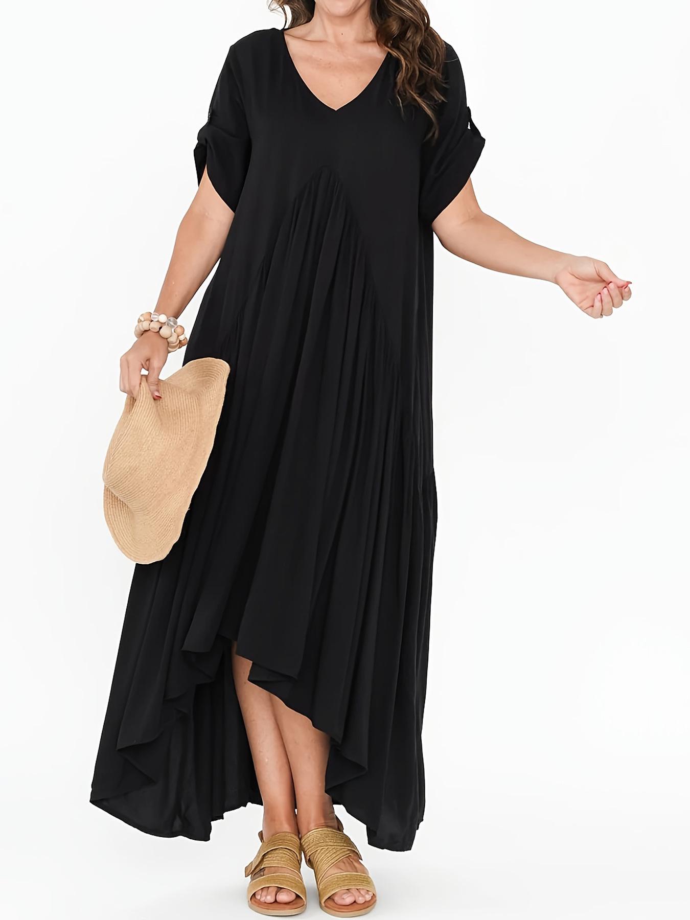 Elegant Plus Size Knit Pleated Ruffle Dress for Women XL