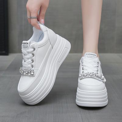 Fashion 8CM Heel Sneakers for Women Genuine Leather Platform Wedge Women Casual Shoes Women Walking Shoes Fashion Sneakers Pumps
