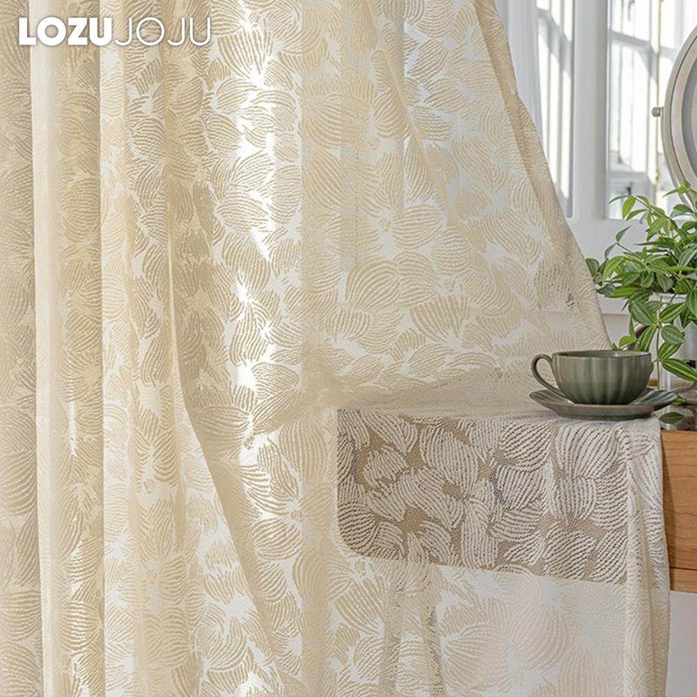 1PC LOZUJOJU Romantic and Exquisite French Hollow Transparent Tulle Beige Jacquard Sheer Curtain for Living Room Bedroom Balcony Window Home Decor
