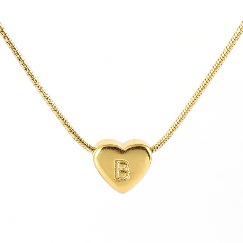 Plated Gold 18k Stainless Steel Heartshaped Alphabet Pendant Necklace For Women Fashionable And Versatile Snake Bone Lett Chain