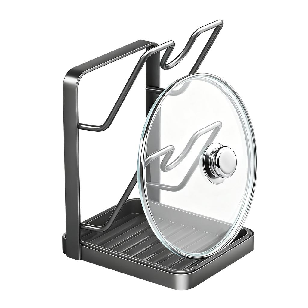 Pot Lid Storage Rack Kitchen Cabinet Cutting Board Storage Organiser Rack Space-Saving Removable Draining Tray (No Pot Lid)