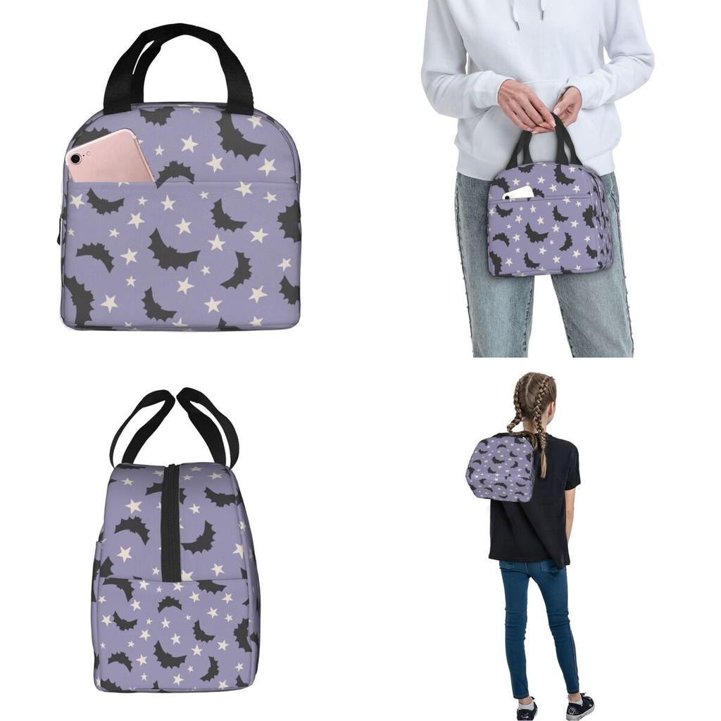 Cartoon Bat Halloween Gothic Insulated Lunch Bags Portable Lunch Container Thermal Bag Tote Lunch Box School Picnic Food Bag