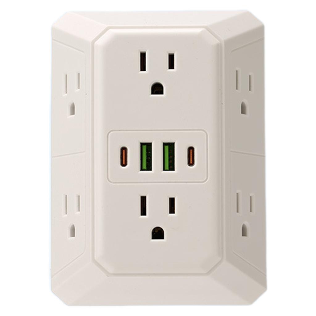 Outlet Surges Protector Extender Outlet Splitter With 6 Outlets 2 USB Ports 2 USB C Ports Small Power Strip For Home Travel