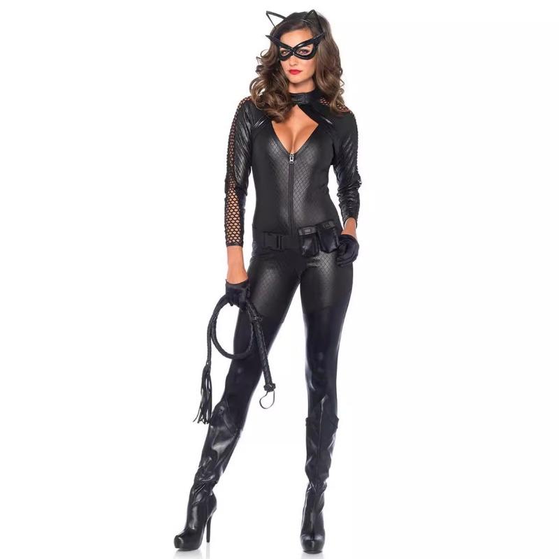 Halloween Sexy Leopard Cat Girl Uniform Onesie Black Cat Girl Party Costume