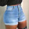 Jean slim extensible uni pour femme, short en denim vieilli