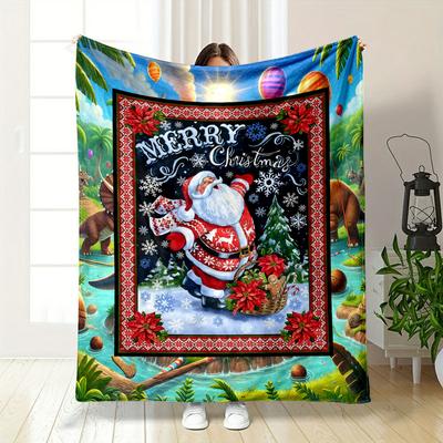Merry Christmas Santa Claus Snowflake Print Blanket Bedroom Blanket for Livingroom Couch Lunch Break Soft Throw for Friend's Festival Gift