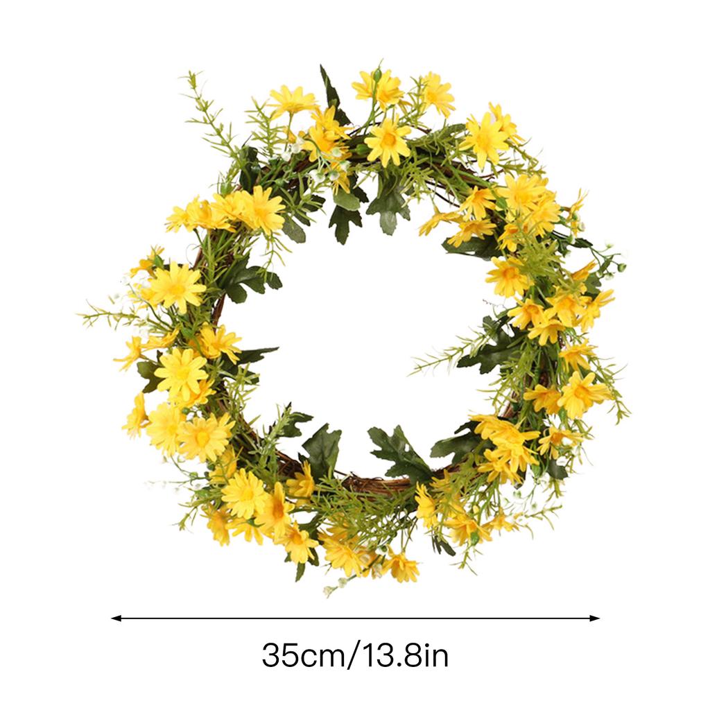 Artificial Daisy Wreath 35cm Diameter Faux Flower Wreath Spring Home Decoration for Door Wall Yellow