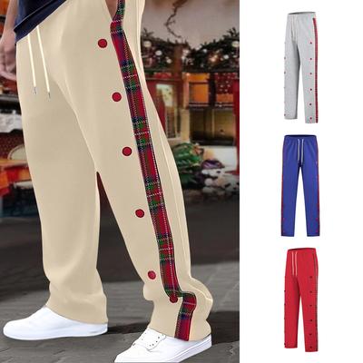 Pánské vintage kostkované prošívané ležérní sportovní kalhoty se stahovací šňůrkou, trendy módní pohodlné rovné kalhoty, streetwear pánské kalhoty