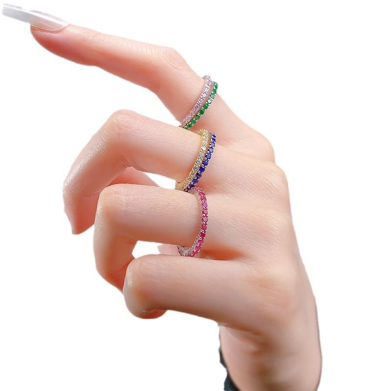 Spring And Summer Red Blue Green Thin Ring Personality Ring Thin Row Diamond Ring Wind