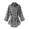 Women's Plaid Oversized Shirt Waist Belt Casual Retro Long Sleeve Button Top