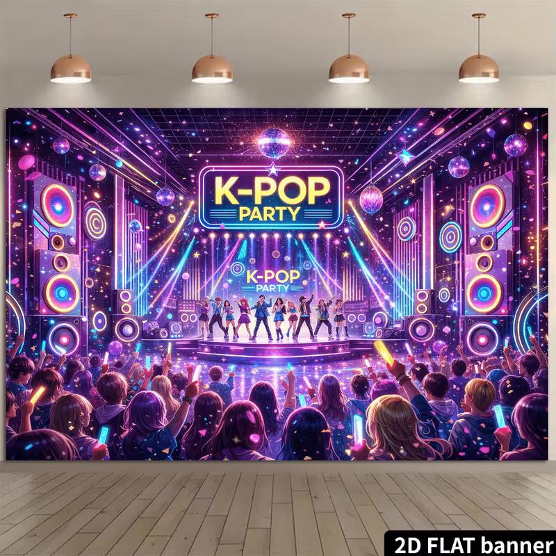

2D K-POP Party Backdrop, Neon Concert Stage Photo Booth Background 47.2x31.5inch/120*80cm