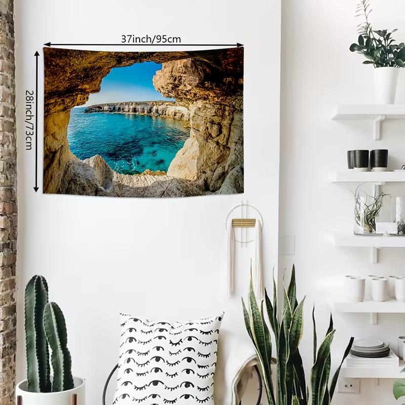 2D Summer Ocean Cave Landscape Tapestry, Nature Wall Hanging for Home