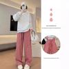 Red Checkered High Waist Wide Leg Pants for Women - Lazy Style, Linen, Perfect for Spring and Autumn