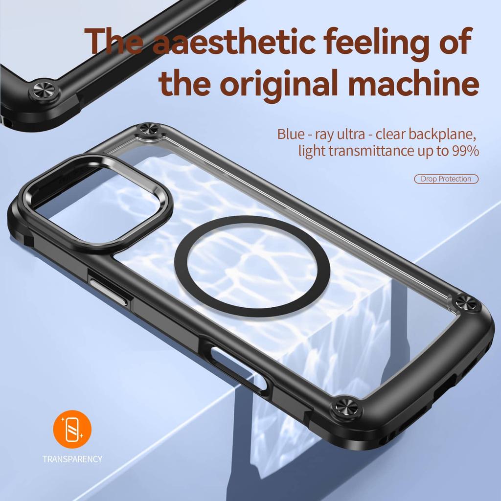 Compatible with Magnetic for iPhone 17/16/15/14/13/12/11 Pro Max Case, Plating Camera Protection, Scratch-Resistant Crystal Back