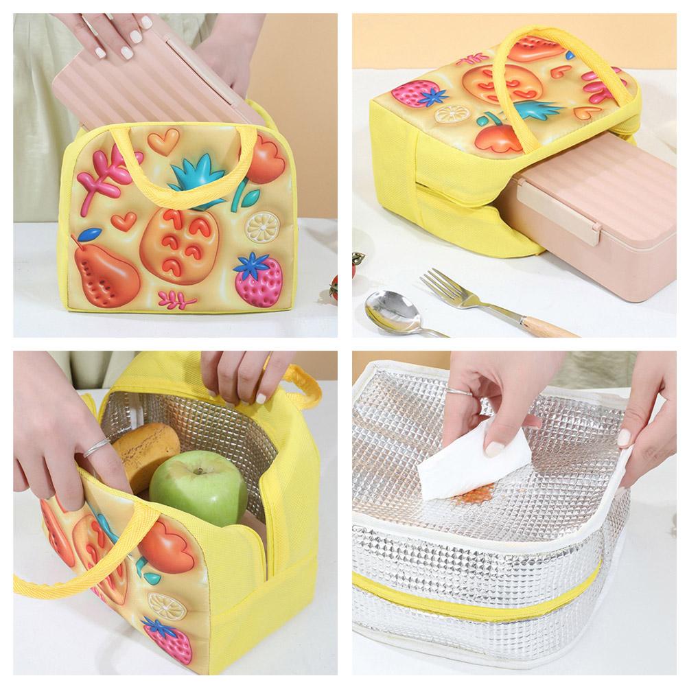 3D Cute Printed Cartoon Lunch Bag for Kids with Insulation and Preservation Function Bag Organizer Tote Bag with Zipper