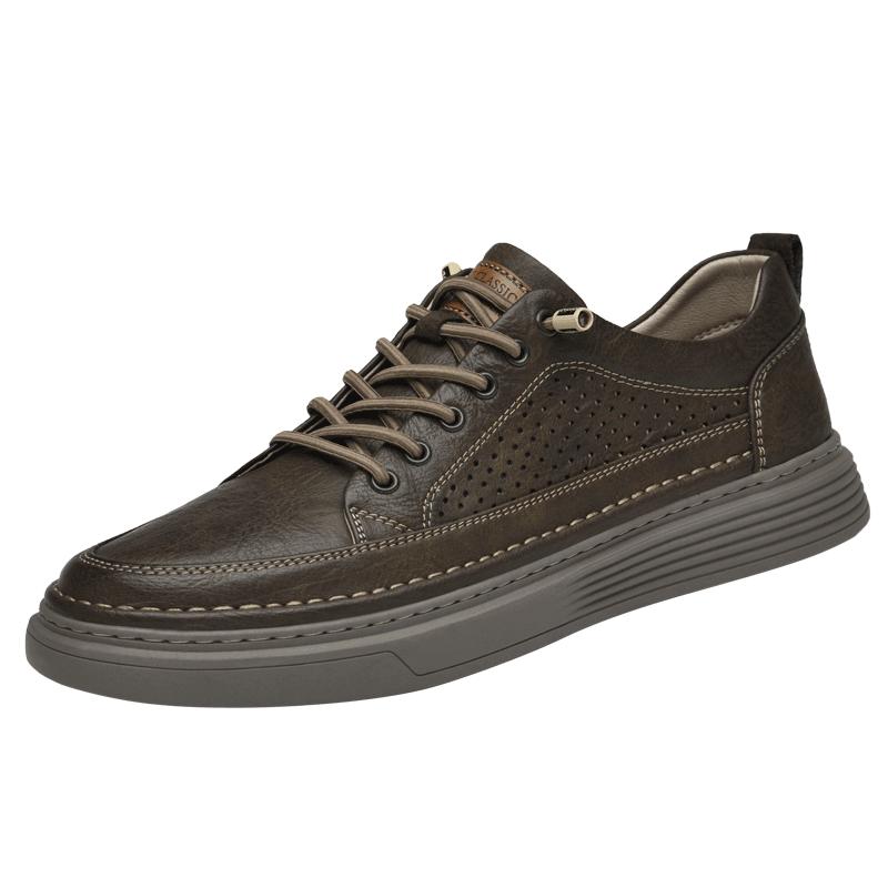 Classic Brand Men's Leather Casual Shoes Retro Khaki Men's Oxford Shoes Breathable Men's Outdoor Hiking Shoes Winter Velvet