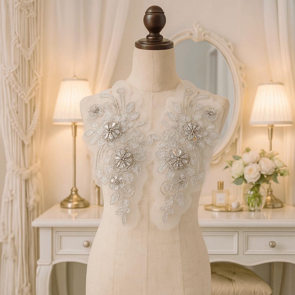 Rhinestones Lace Flower Applique Flower Design Clothing Applique Dress Patches  Evening Dress