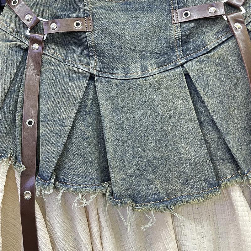 Women's Summer Retro Patchwork Denim A-Line Mini Skirt - High-Waisted & Slimming