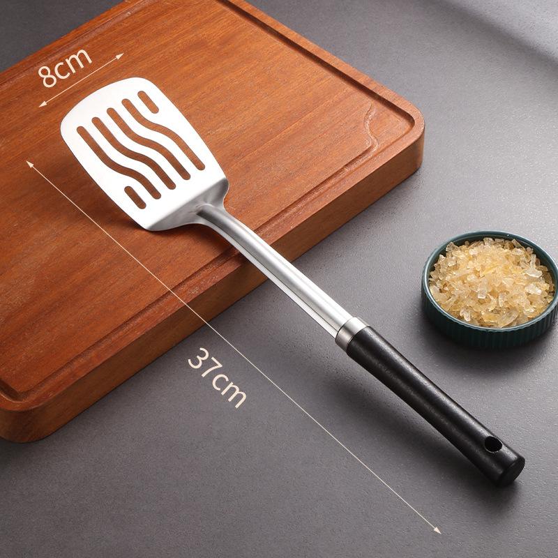 Japanese Kitchenware Set: Stainless Steel Spatula, Soup Ladle, Slotted Spoon, Charcoal Gray, Anti-scalding Cooking Utensils.