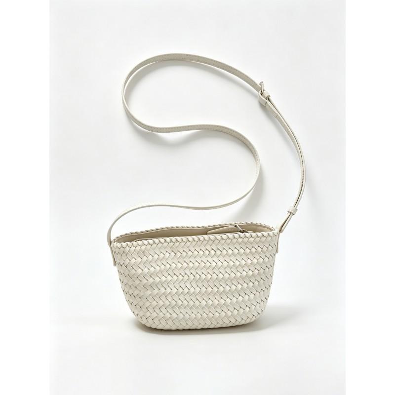 Handwoven Genuine Leather Crossbody Bag Women Casual Tote With Zip Small Square Shape