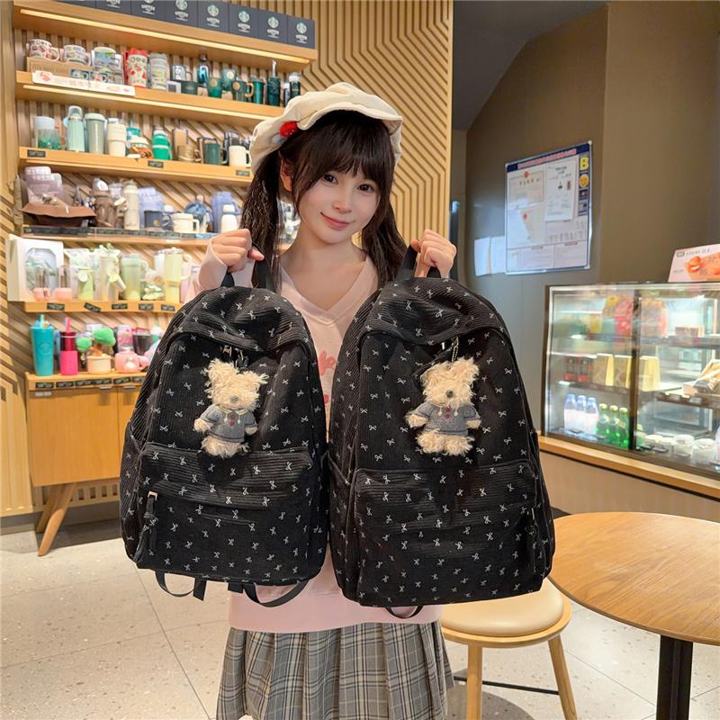 Cute Corduroy Backpack for Women School Bag Lightweight Daily Use Bookbag