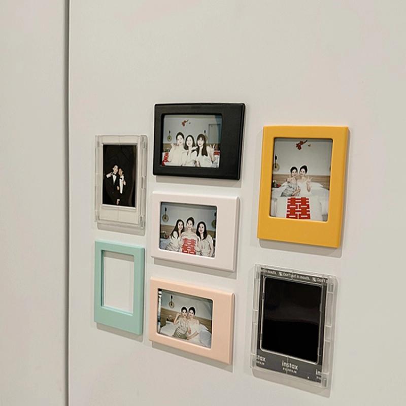 PGY Ins Magnetic Photo Frame 3-inch Polaroid Photo Refrigerator Magnet Desktop Pen Holder Ornaments Hollow Small Card Photo Wall