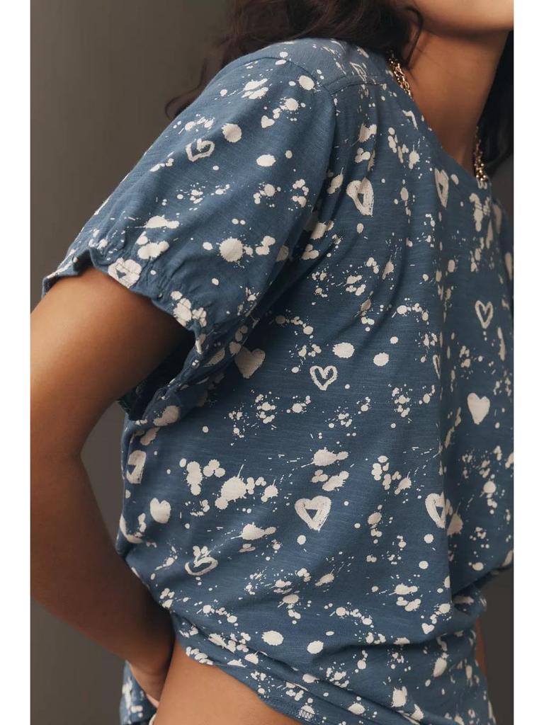 2026 Spring Women's Bubble Sleeve T-Shirt: Short-Sleeve, Solid Color, Round Neck, Skin-Friendly Design.