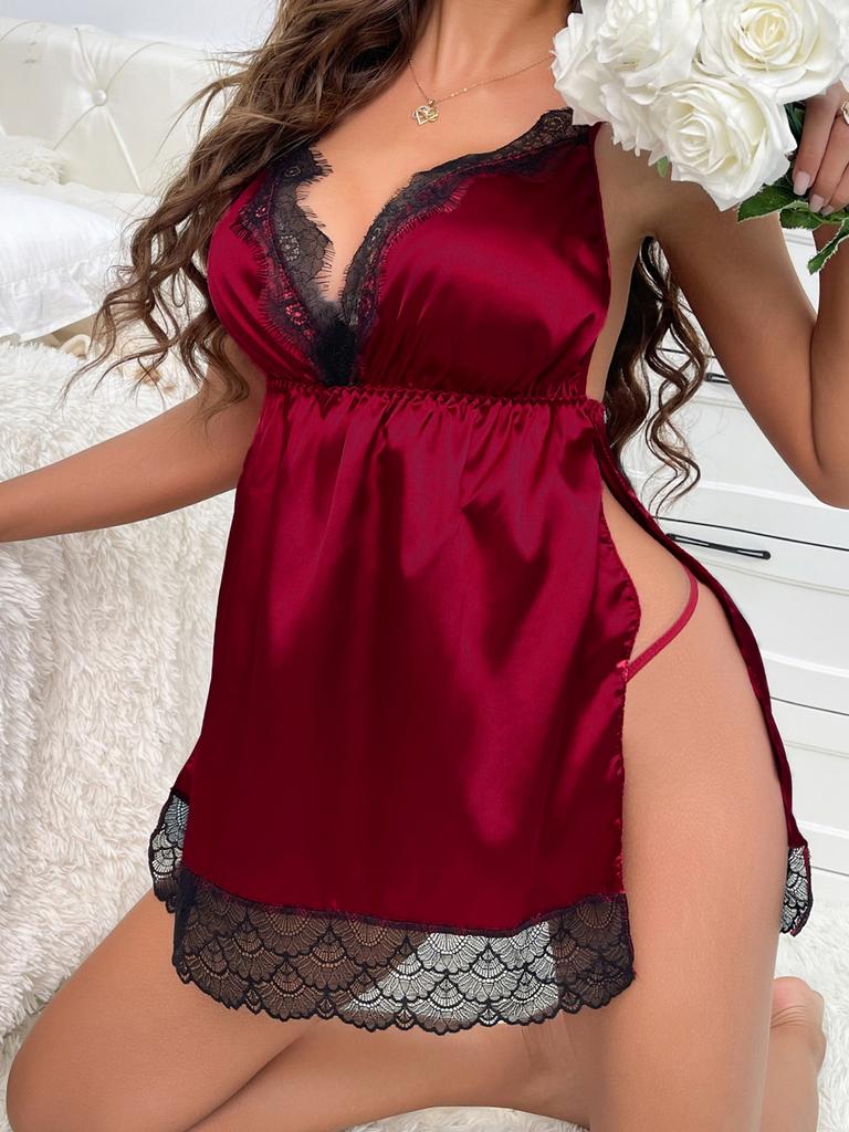 High-end quality European and American new sexy lace suspender pure desire nightdress temptation backless private dress