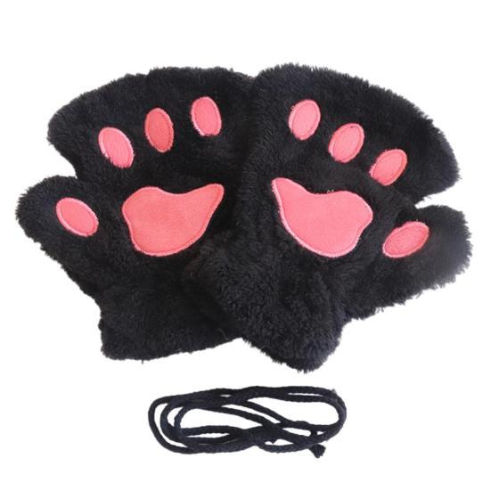 Women Cat Paw Gloves Cute Fuzzy Warm Half Finger Gloves Winter Plush Animal Paw Gloves for Girls Teens Cosplay Costume Parties Daily Wear