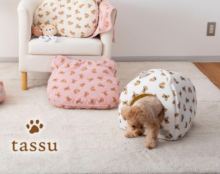 Dome-shaped pet bed with ears, bear waffle design, 168-6169A1
