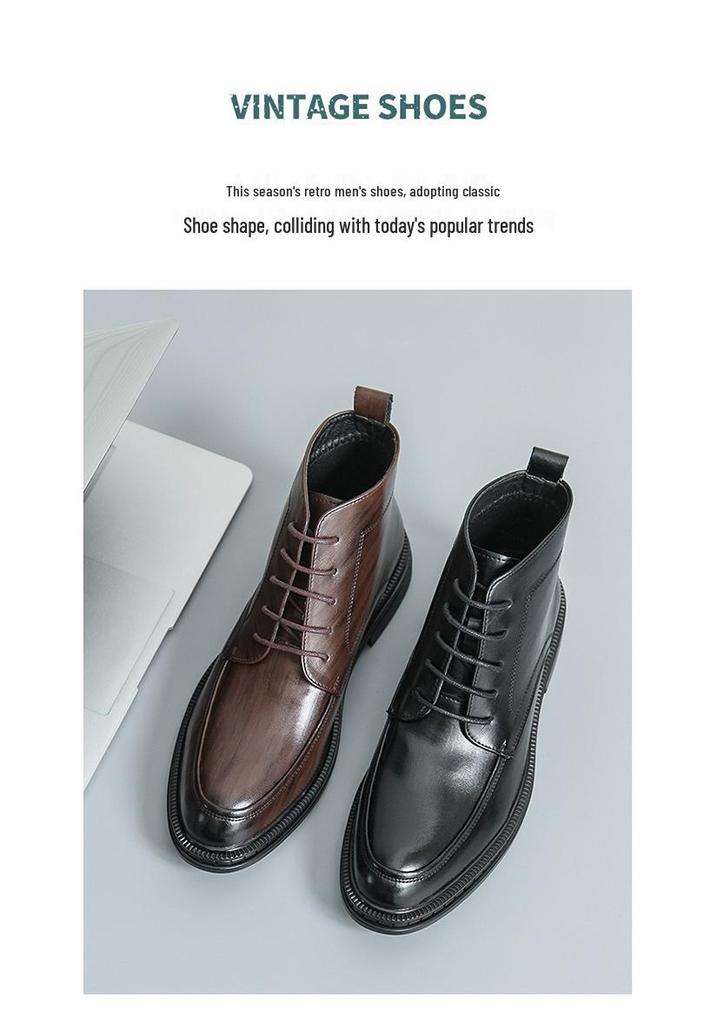 Men's British Style Pointed Toe Leather High-top and Mid-top Martin Boots - Formal, Large Size Available