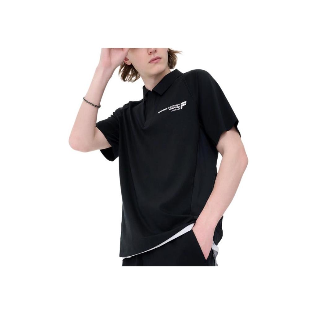 FILA Urban Tech Breathable Letter Sports Polo Shirt Men tops Deep-Black T11M421111F-BK