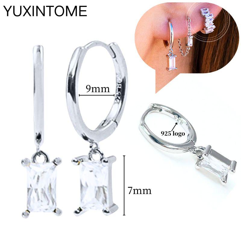 925 Sterling Silver Ear Needle Fashion Hoop Earrings White Crystal Luxury Women's Silver Earrings Wedding Women's Jewelry Gift