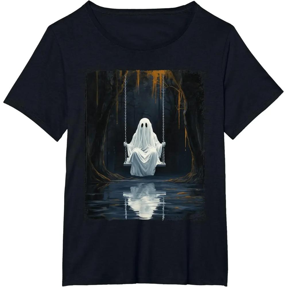 Vintage Floral Ghost Cute Halloween Funny Graphic Sarcastic T-Shirt Funny Tops for Male Husband Dad Clothes Humor Tshirt