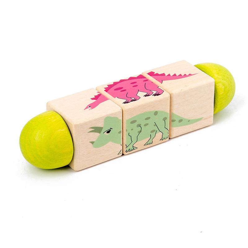 Children Wooden Animal Rotating Puzzle Building Block Infants and Toddlers 0-3 Years Old Early Education Animals Cognitive Puzzle Toys