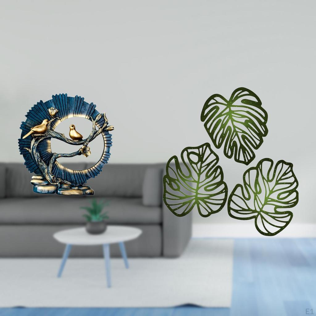 Resin Figurine Palm Leaves Wood Wall Decor Creative Ornament for House Decorations Bookshelf Living