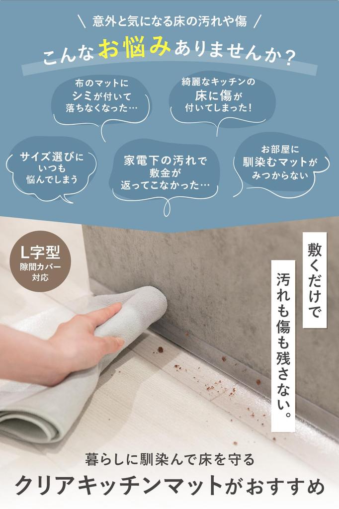 AP LAB Kitchen Mat Wipeable Floor Protection Mat with Underfloor Heating Clear Mat for Under and Countertop Use [Convenient L-Shaped Fold]