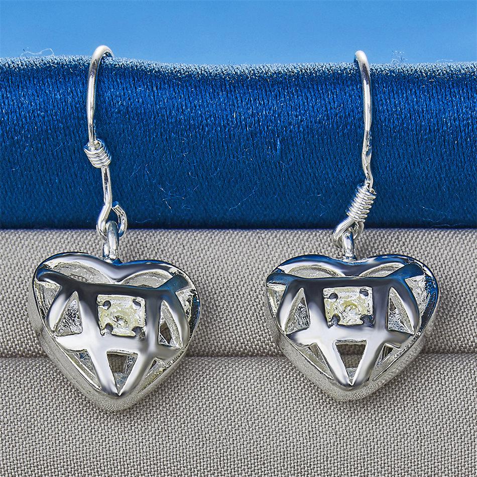 Charming 925 Sterling Silver Exquisite Hollow Heart Zircon Earrings Women's Fashion Wedding Party Jewelry