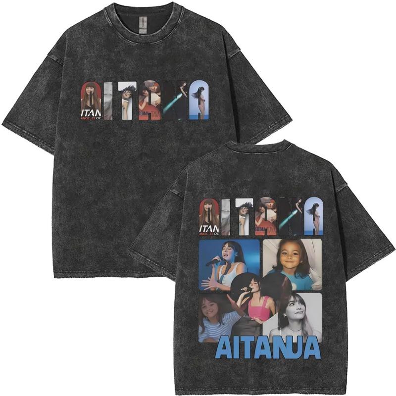 Washed Vintage Singer Aitana Graphic T-shirt CUARTO AZUL Print T-shirts Women Fashion Pop Music T Shrit Streetwear Fans Gift