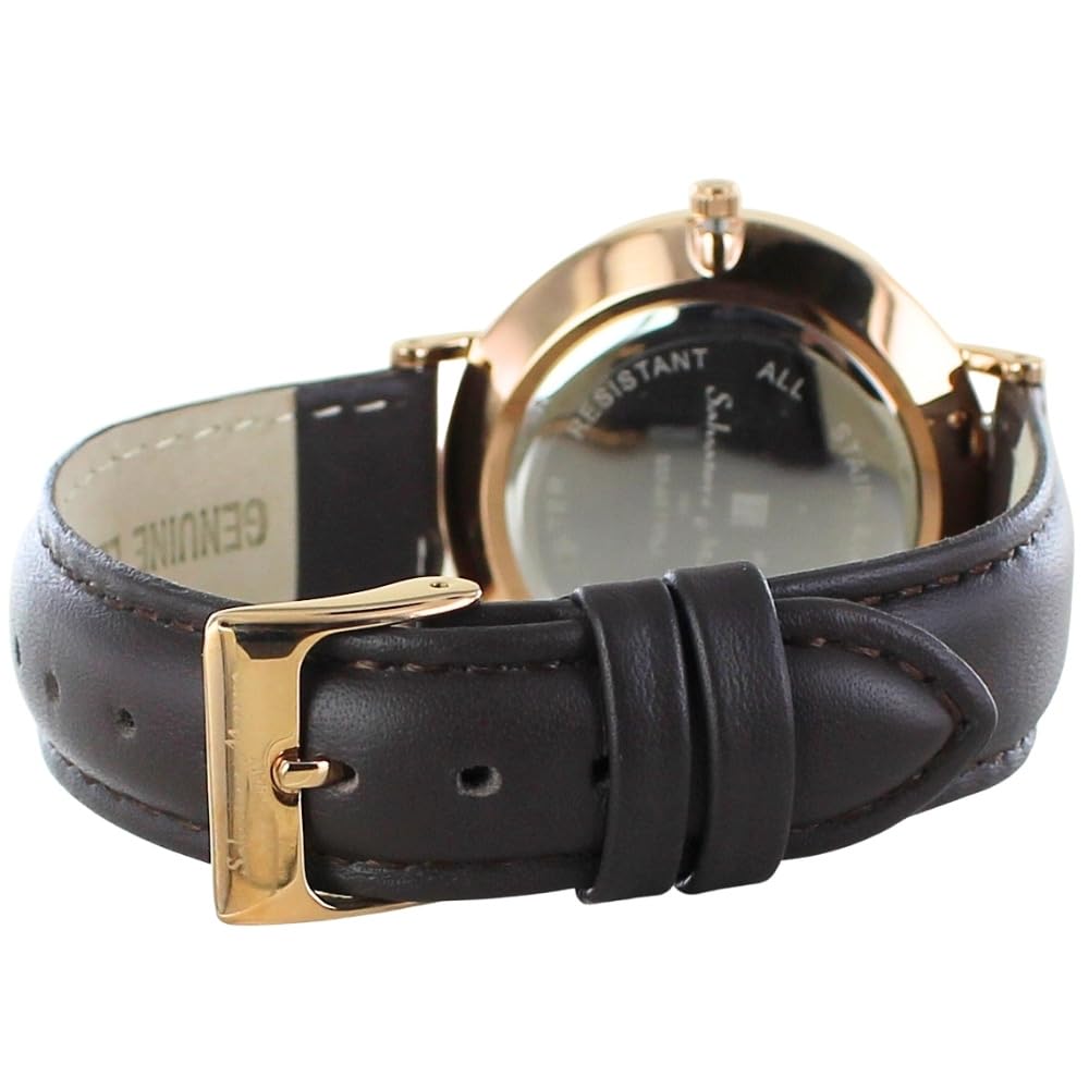 Salvatore Marra Sun and Moon Slim Quartz Leather Belt Men's Watch No.2 White Gold Shopper