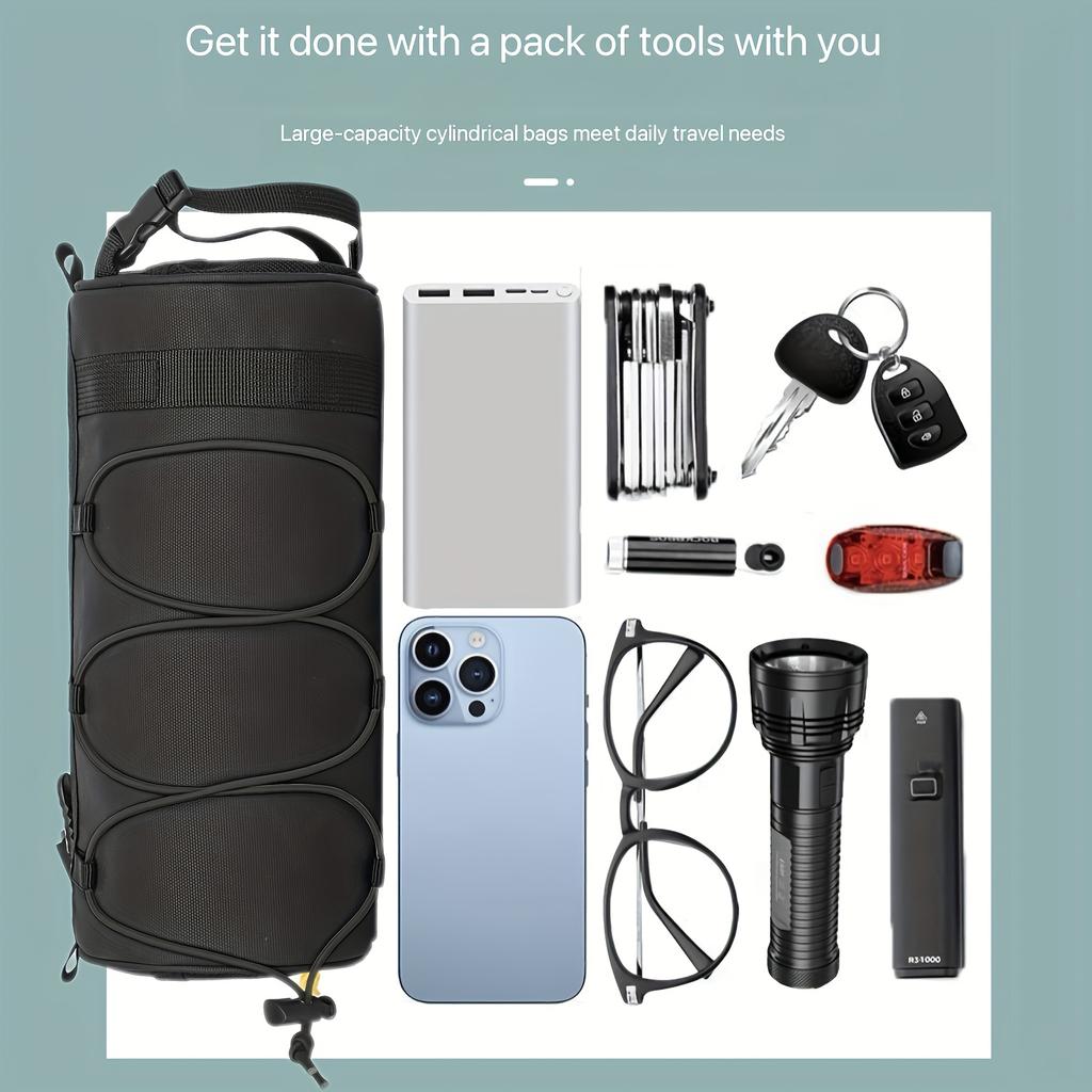 Large Capacity Adjustable Bicycle Handlebar Bag - Black Multi-Compartment Front Frame Tube Bag with Handlebar Mount, for Cycling