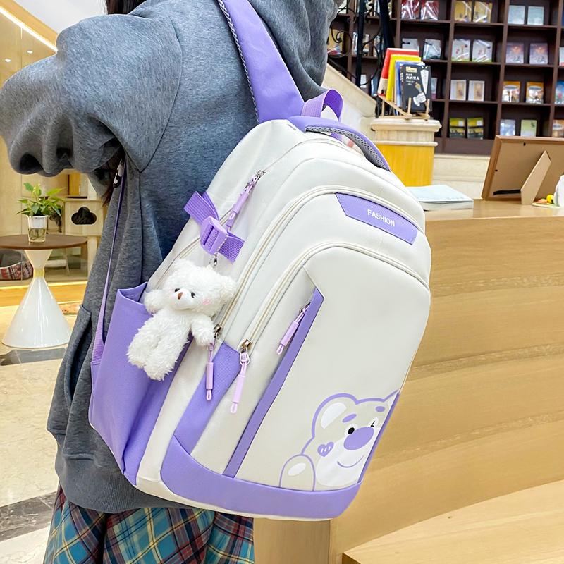 Five-Piece Backpack Set Women's Bear Printed Backpack Student Color Contrast Schoolbag