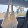 Spring and summer new small fresh lace flower canvas bag Korean gentle vacation wind large capacity shoulder tote bag