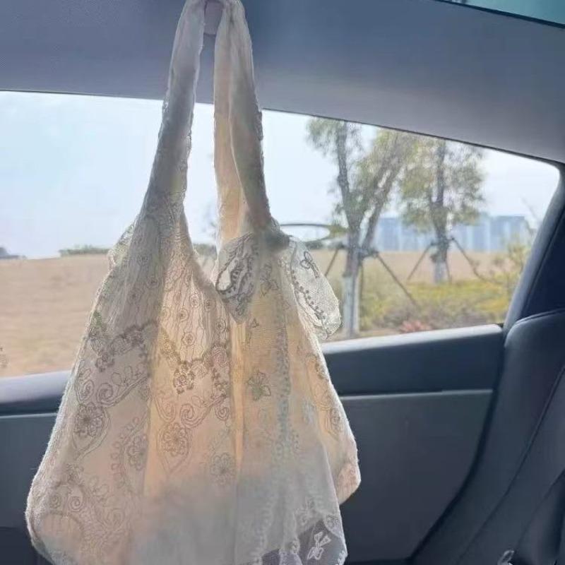 Spring and summer new small fresh lace flower canvas bag Korean gentle vacation wind large capacity shoulder tote bag