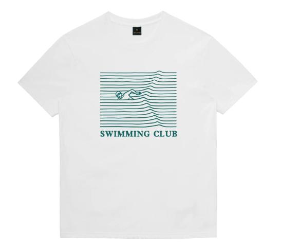 New Summer 2026 Pure Cotton T-shirt for Men and Women, Creative Swimming Club Print, Loose Short Sleeve T-shirt for Women